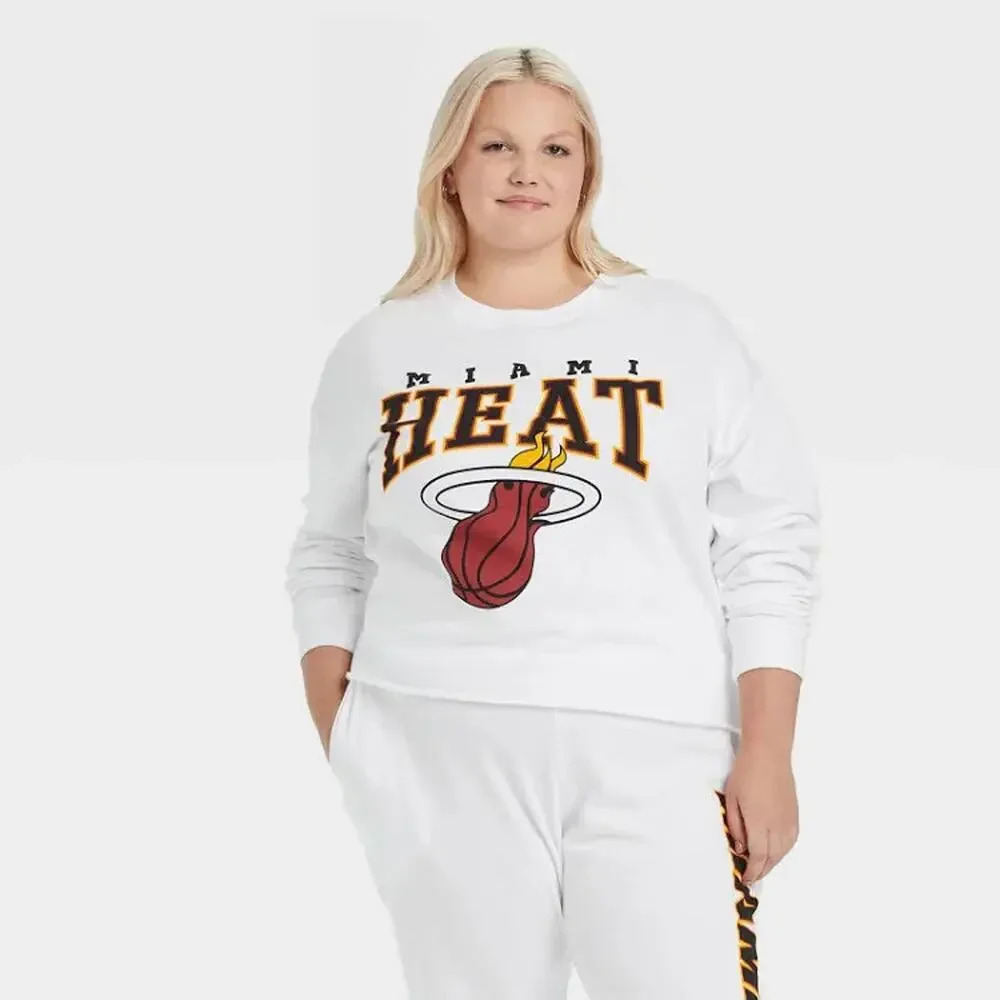 Hybrid Apparel NBA Miami Heat‎ White Cropped Crewneck Sweatshirt Women's Size 1X